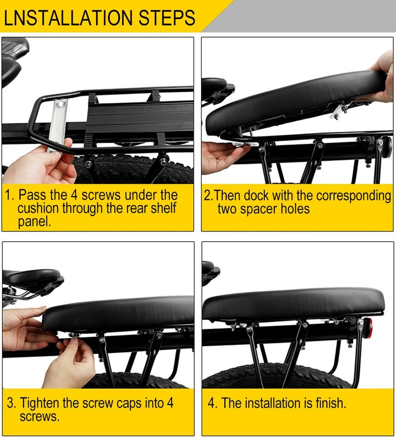 TOPCABIN Bicycle Manned Cushion Mountain Bike Back Shelf Seat Cushion Manned Comfortable Saddle Children Back Seat(Black) - Image 5